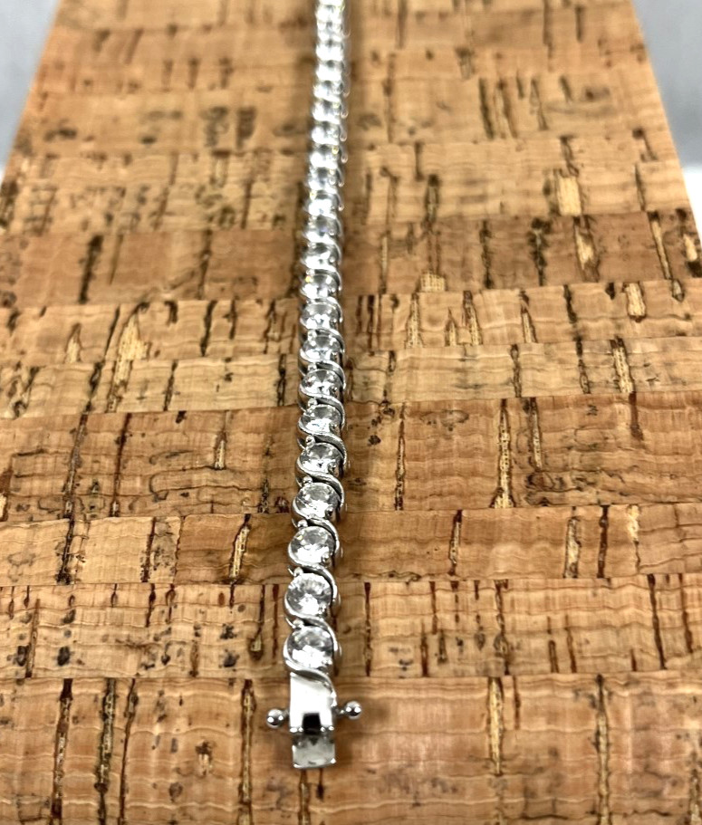 Fuzion Creations Signed FC 925 Sterling Silver Bezel Set CZ Tennis Bracelet 7.5″