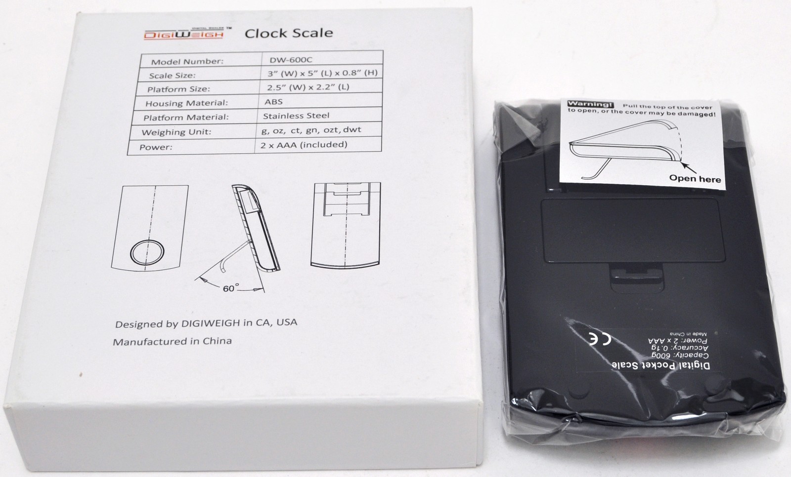 DIGIWEIGH Clock Scale model DW-600C as Clock or Wt. Scale 0.1-600g, oz/ct/gn,etc