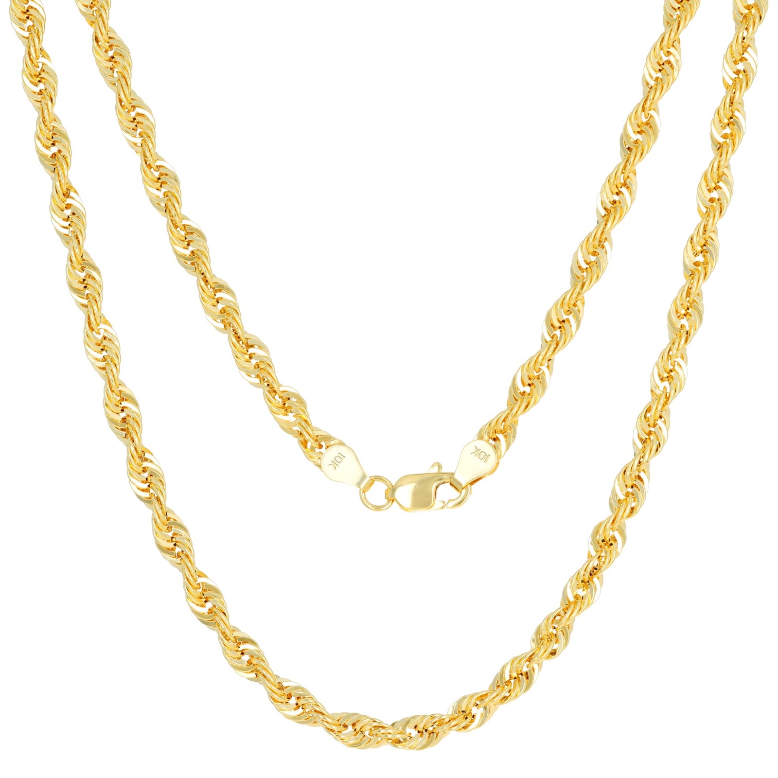 10K Yellow Gold Mens 4mm Rope Chain Laser Diamond Cut Pendant Necklace 26″