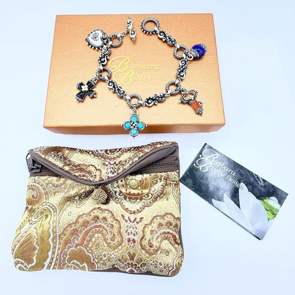 Barbara Bixby Sterling 18k Five Charm Bracelet Turquoise Mother-of-Pearl NIB