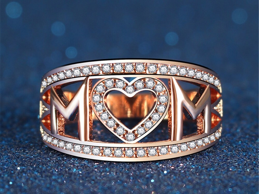 Sterling Silver Mom Heart Ring Mothers Gift Cz Heart Ring – 3 colors