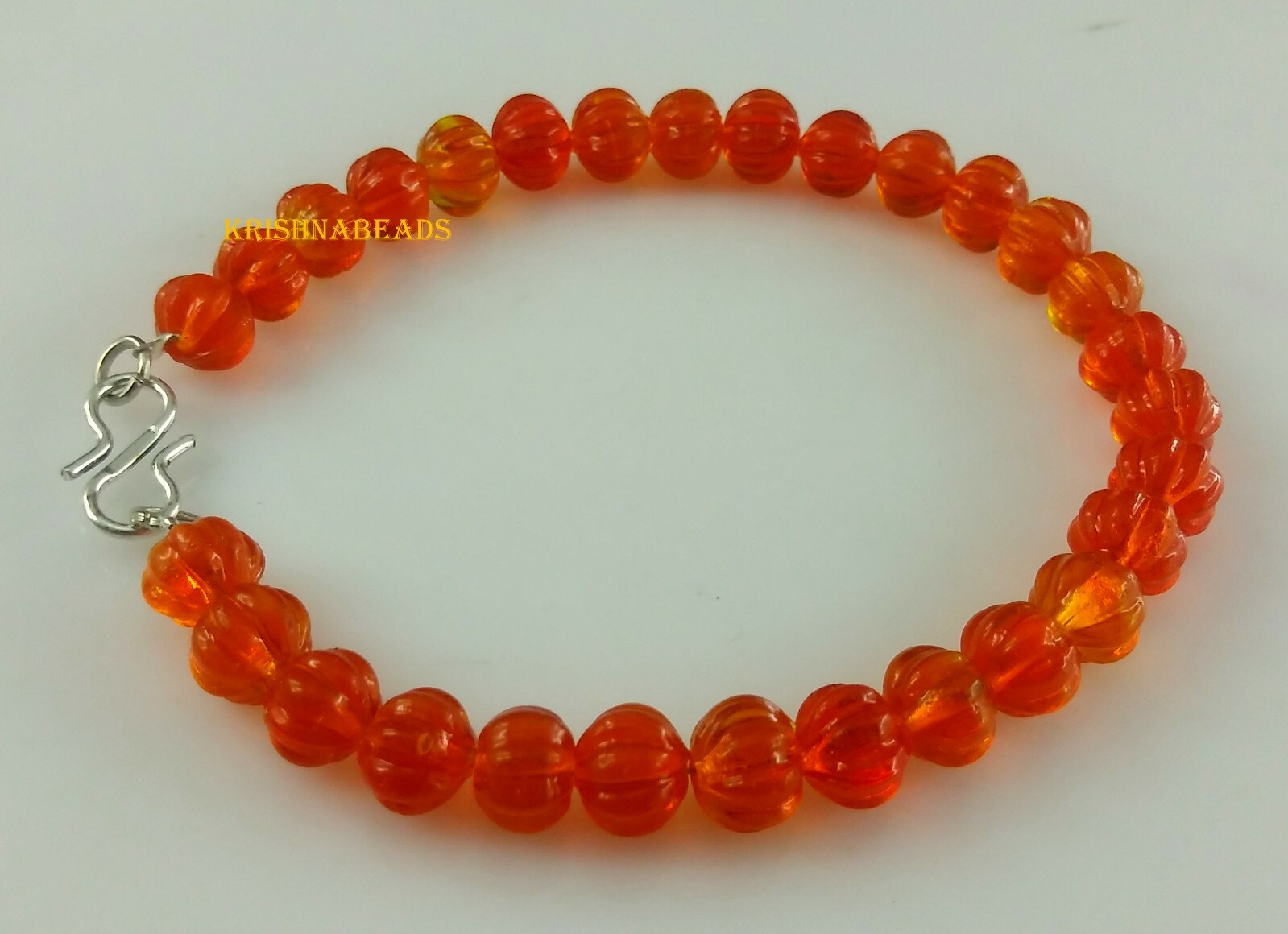 Watermelon Carnelian Quartz Carved 6-7mm Hydro Smooth Gemstone 1 Bracelet 7″Inch