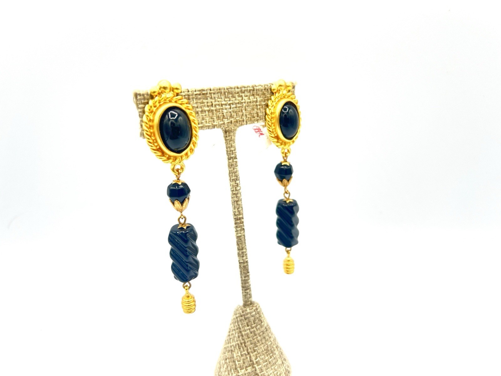 VTG 80s Saks Fifth Ave 24KGP Gold Black Bead Clip On Earrings Ro-Do $100 NOS OH