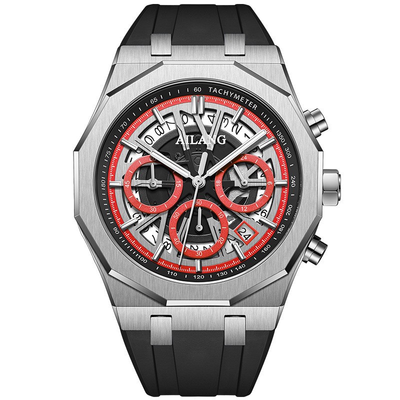 AILANG Men Skeleton Dodecagonal Multifunction Chronograph Luminous Quartz Watch