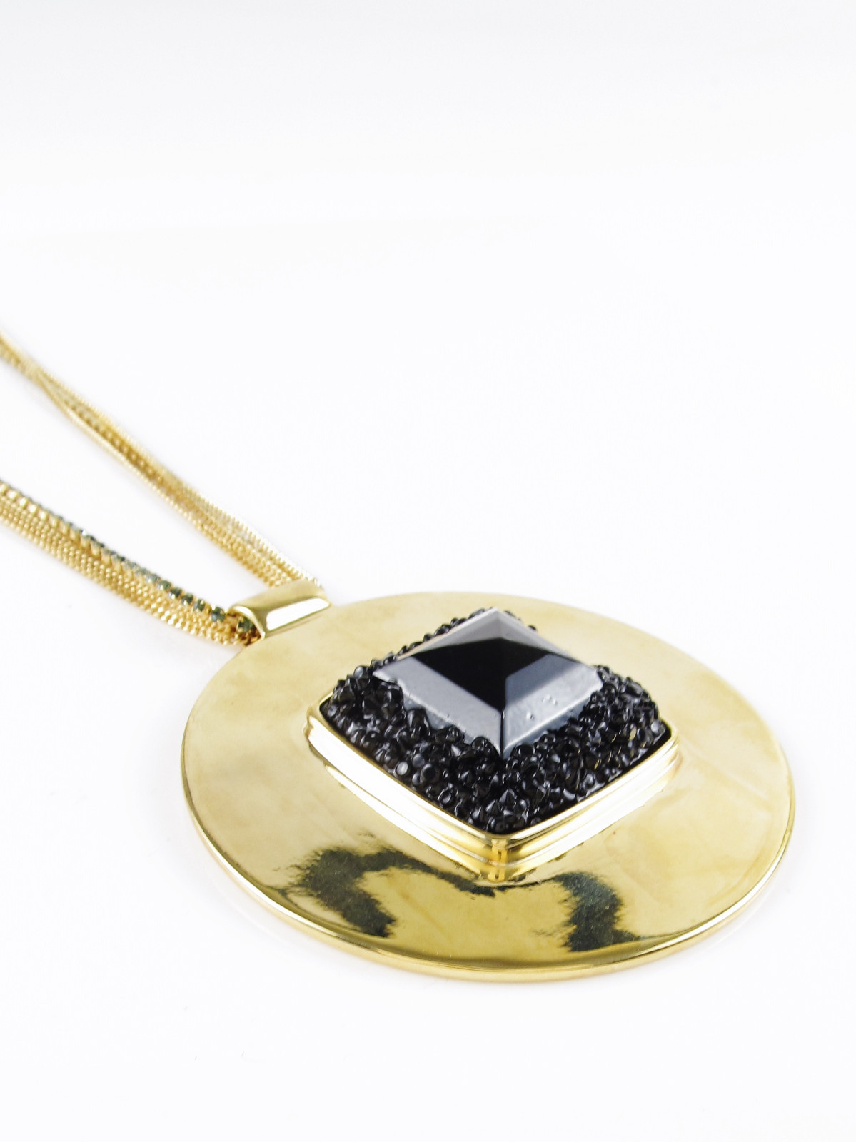 Kenneth Cole New York Faux Geode Long Necklace Gold-Tone/Black Urban Nero NWT