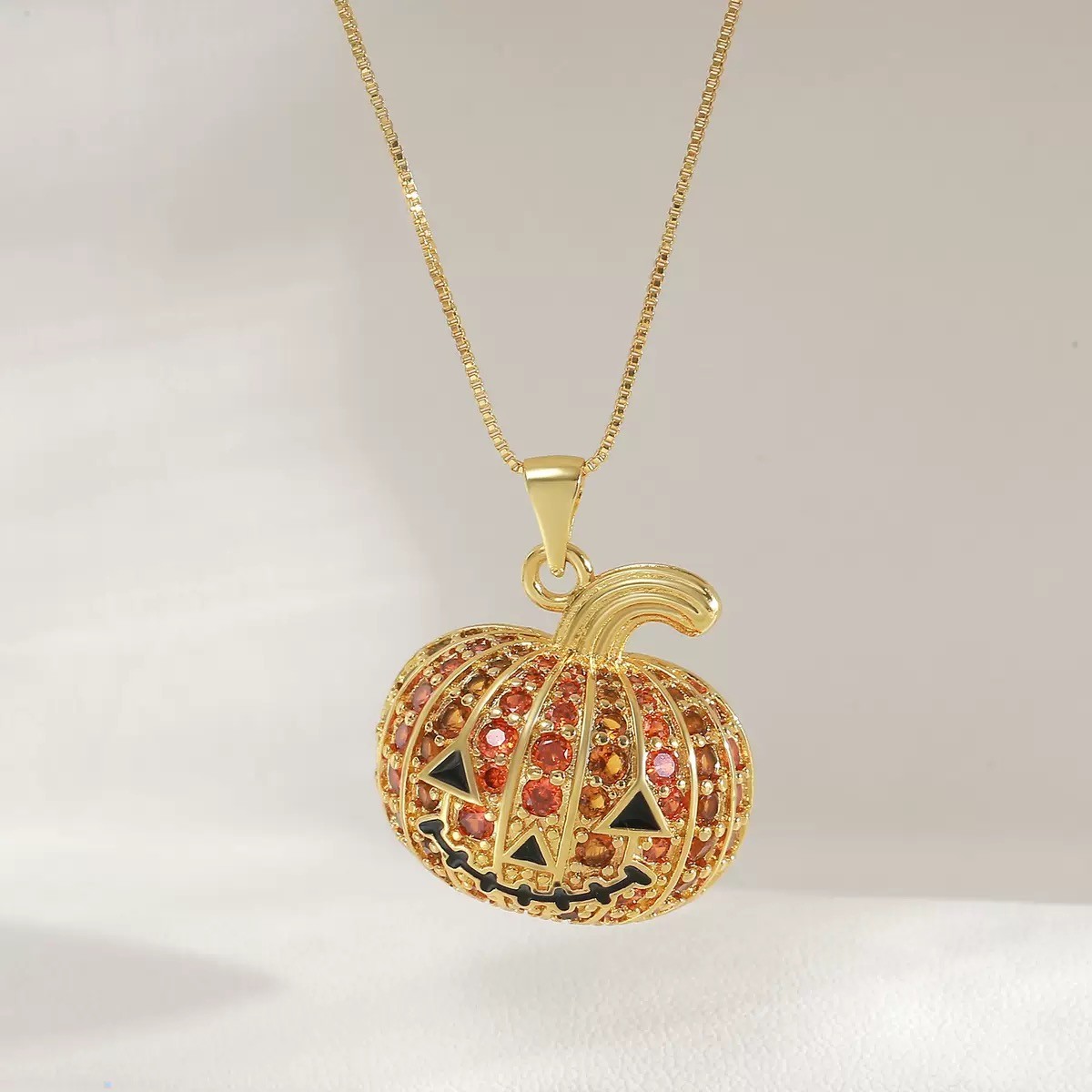 Halloween Pumpkin Pendant Necklace with Bag Chain Gold Plated Jewelry Gift