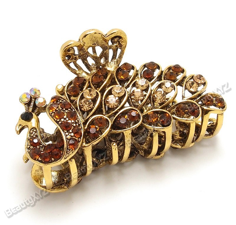 New Brown Color Crystal High Quality Metal peacock hair claws clips 8090