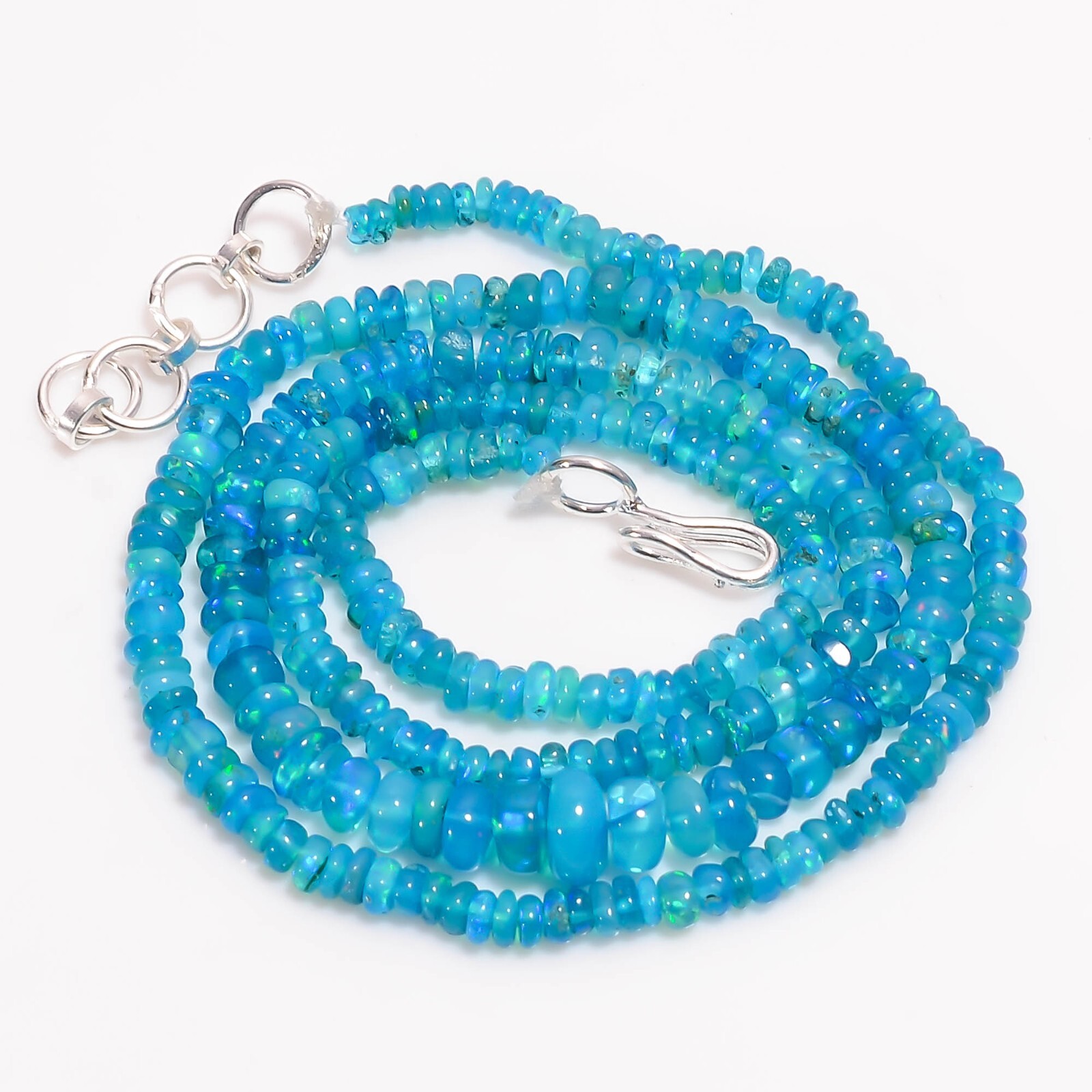 Natural Neon Blue Ethiopian Opal Rondelle Smooth Beads 2X2 5X3mm Necklace 17-18″