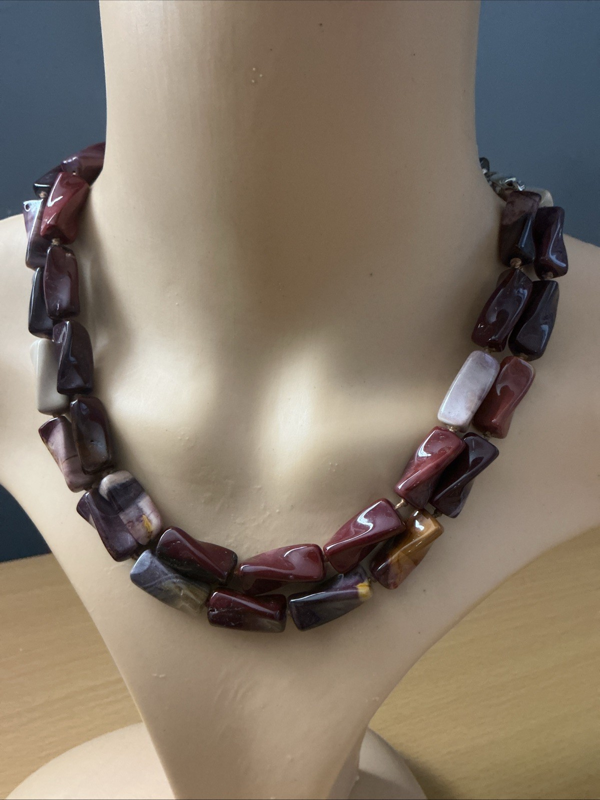 925 Silver Statement Modernist Agate Necklace 92 Cm Long / Stunning/ Signed