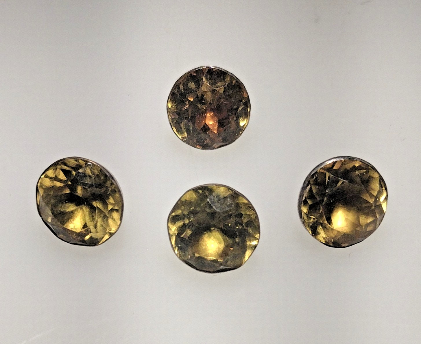 4 Vintage Antique Georgian Silver Backed Gem Stone Citrine Chrysoberyl Buttons