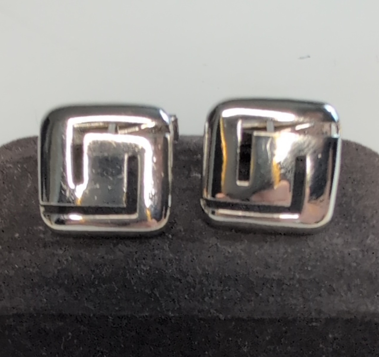 Vintage Sterling Silver Greek Key Cutout Cufflinks