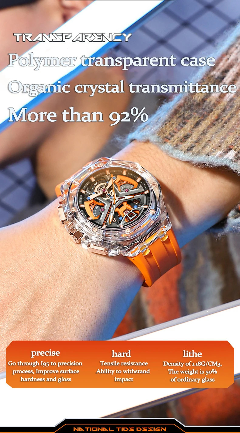 Men’s Transparent Case Watch Night Glow Fashion Sports Waterproof Casual
