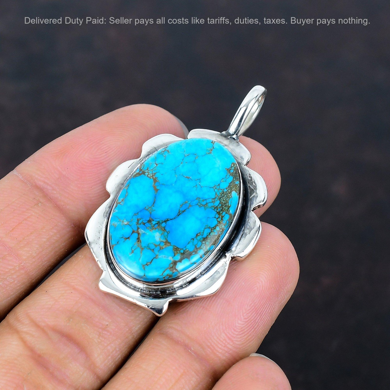 Tibetan Turquoise Gemstone 925 Silver Anniversary Birthday Boho Pendant Jewelry