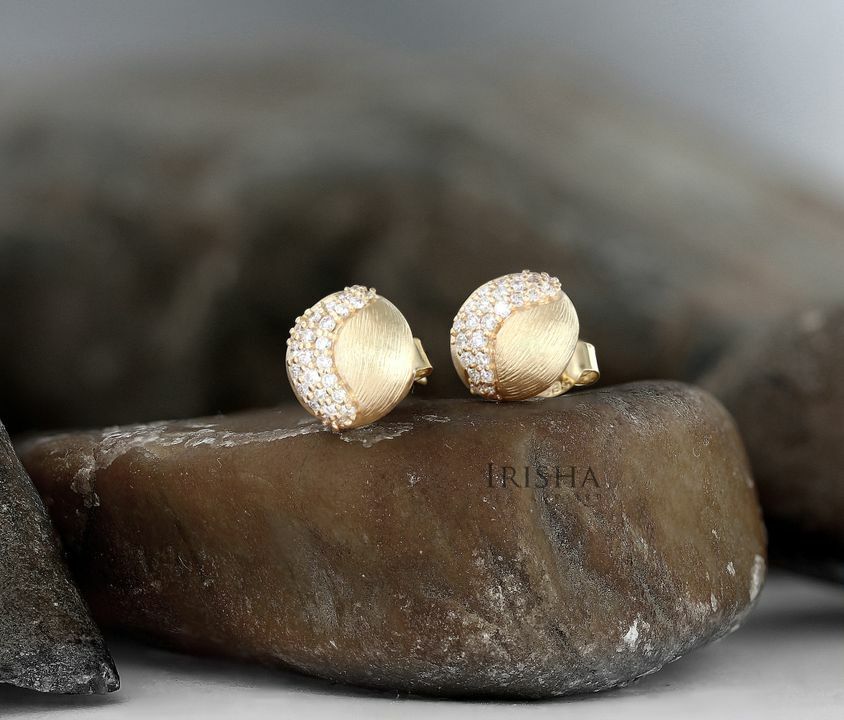 0.40 Ct. Genuine Diamond Unique Brush Texture Studs Earring in 14K Gold