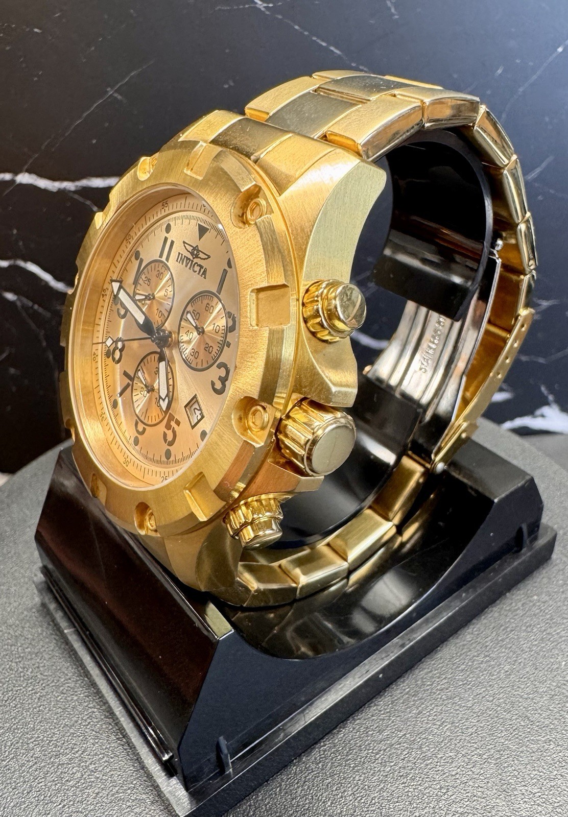 Invicta Specialty Men’s Chronograph Date Quartz Watch 50mm Gold Tone 100m