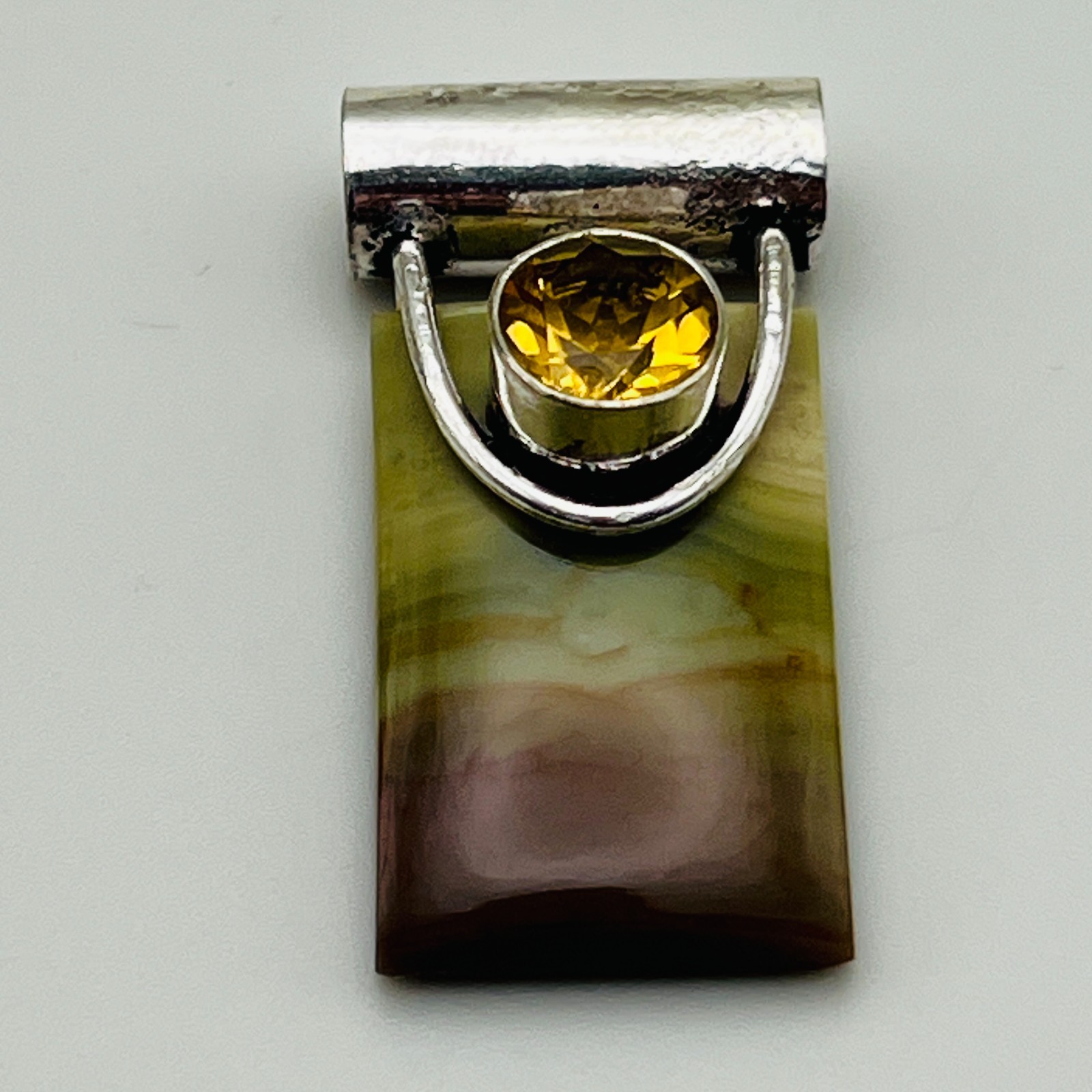 Artisan Pendant Rectangle Stone Yellow Accent Silver Tone Modern Statement
