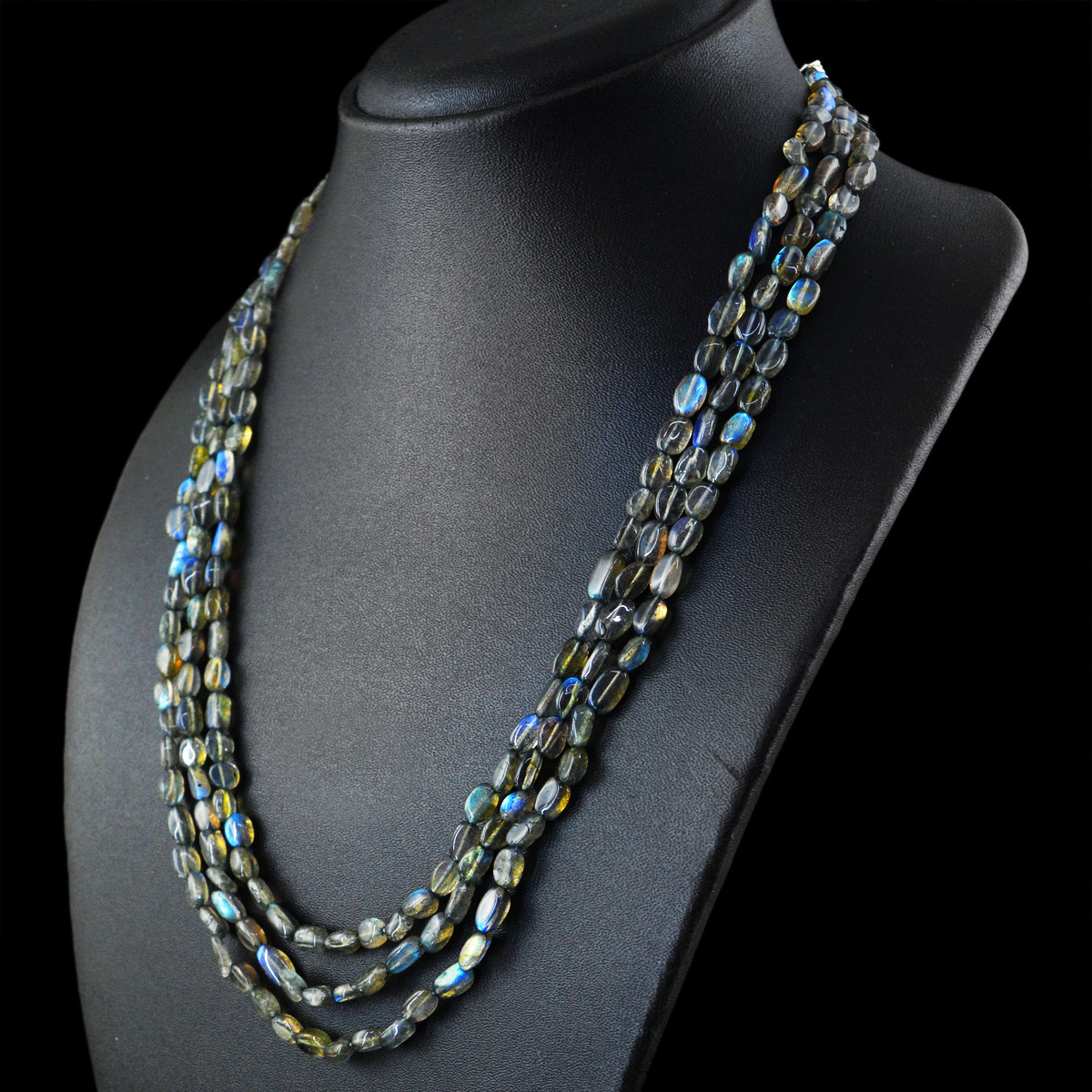 218.00 Cts Oval Shape Blue Flash Labradorite Untreated Beads Necklace (DG)