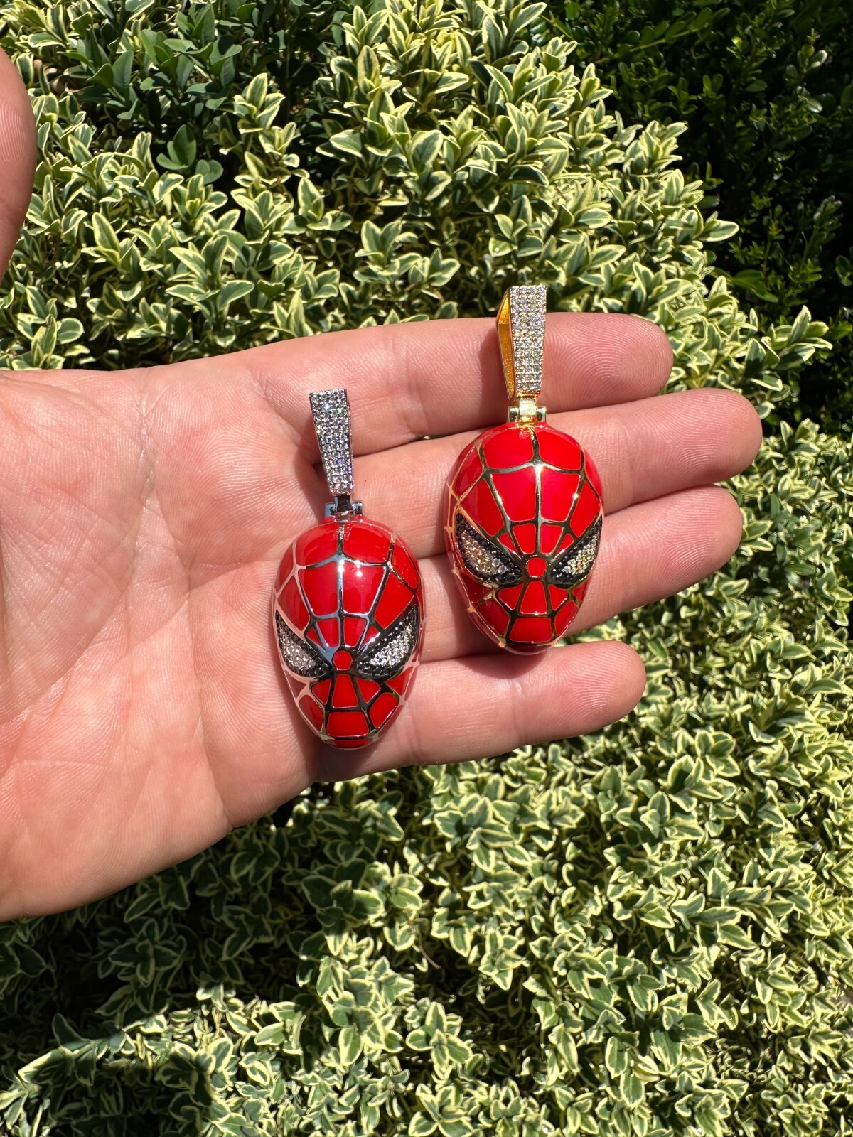 MOISSANITE Spider-man Mask Real 925 Silver/Gold Plated Iced Pendant Out Necklace