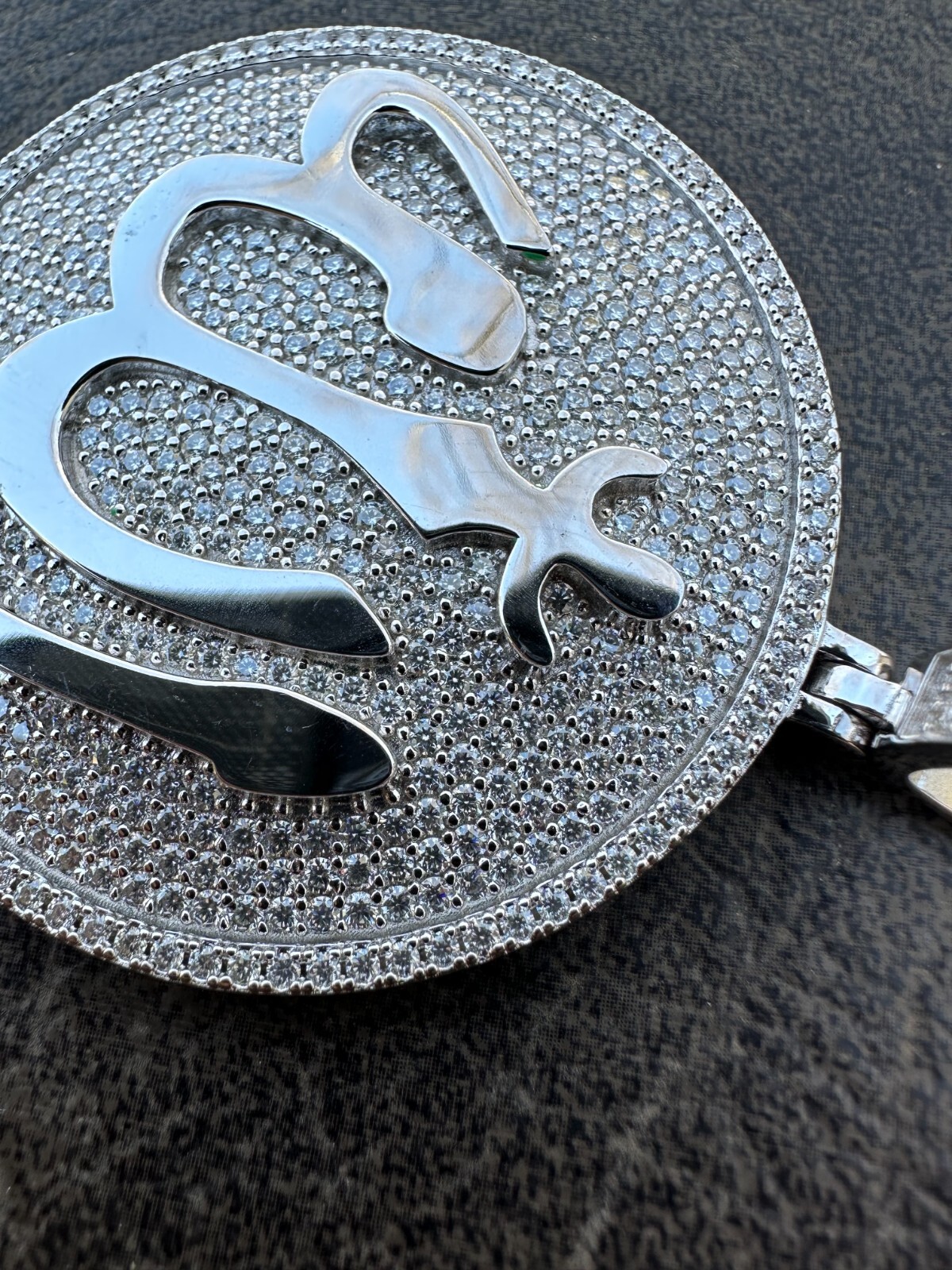 MOISSANITE Real 925 Silver / Gold Allah Medallion Arabic Necklace Pendant Iced
