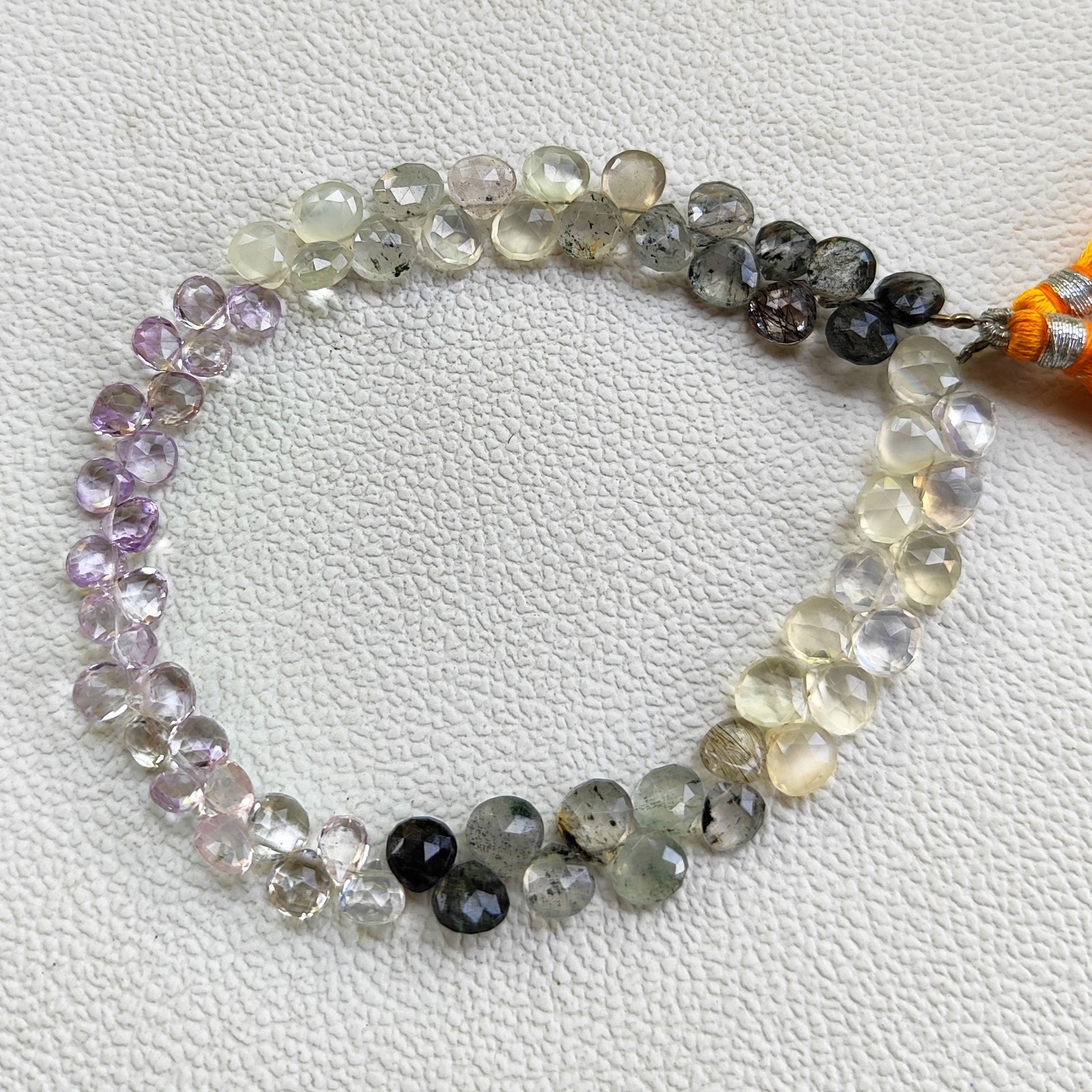 Brazil Super Seven & Rutile Quartz Gems 5-7mm Faceted Briolette Beads 9″ Strand