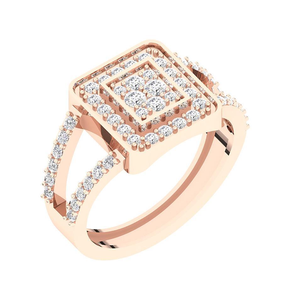 14K Rose Gold Square Right Hand Wedding Ring SI1 G 0.75 Carat Natural Diamond