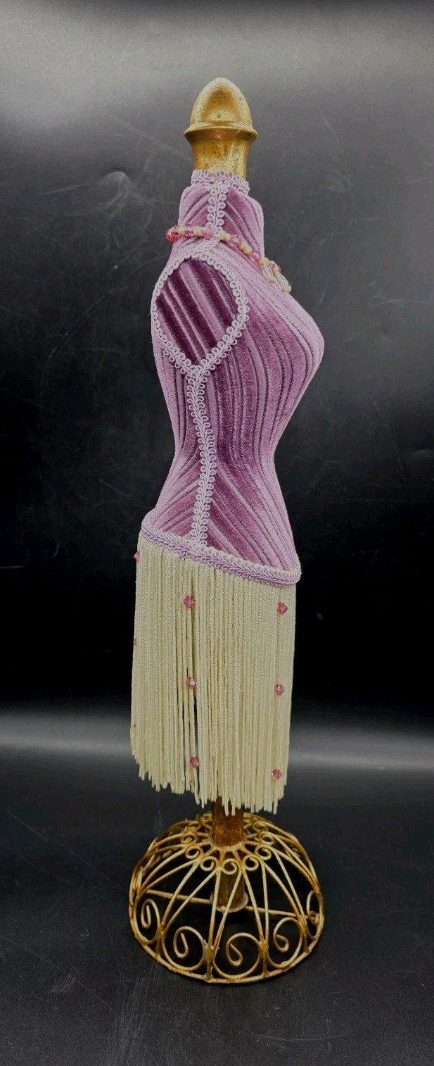Vntg Flapper Style Table Top Bust Form Purple Velvet Fringe Mannequin 18¼”