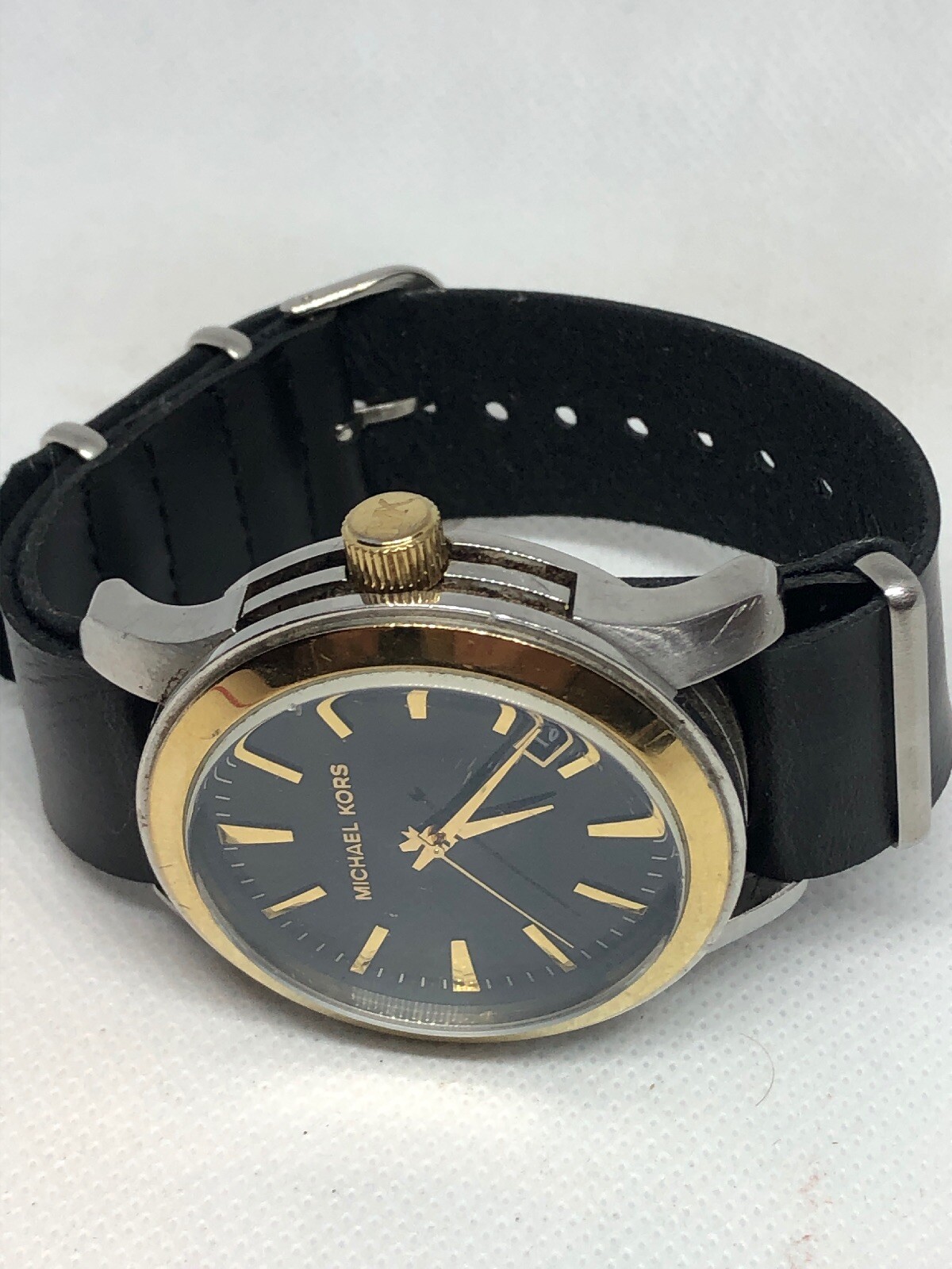 MICHAEL KORS MK7064 Men’s Black Leather Analog Dial Watch With Custom Band HG77