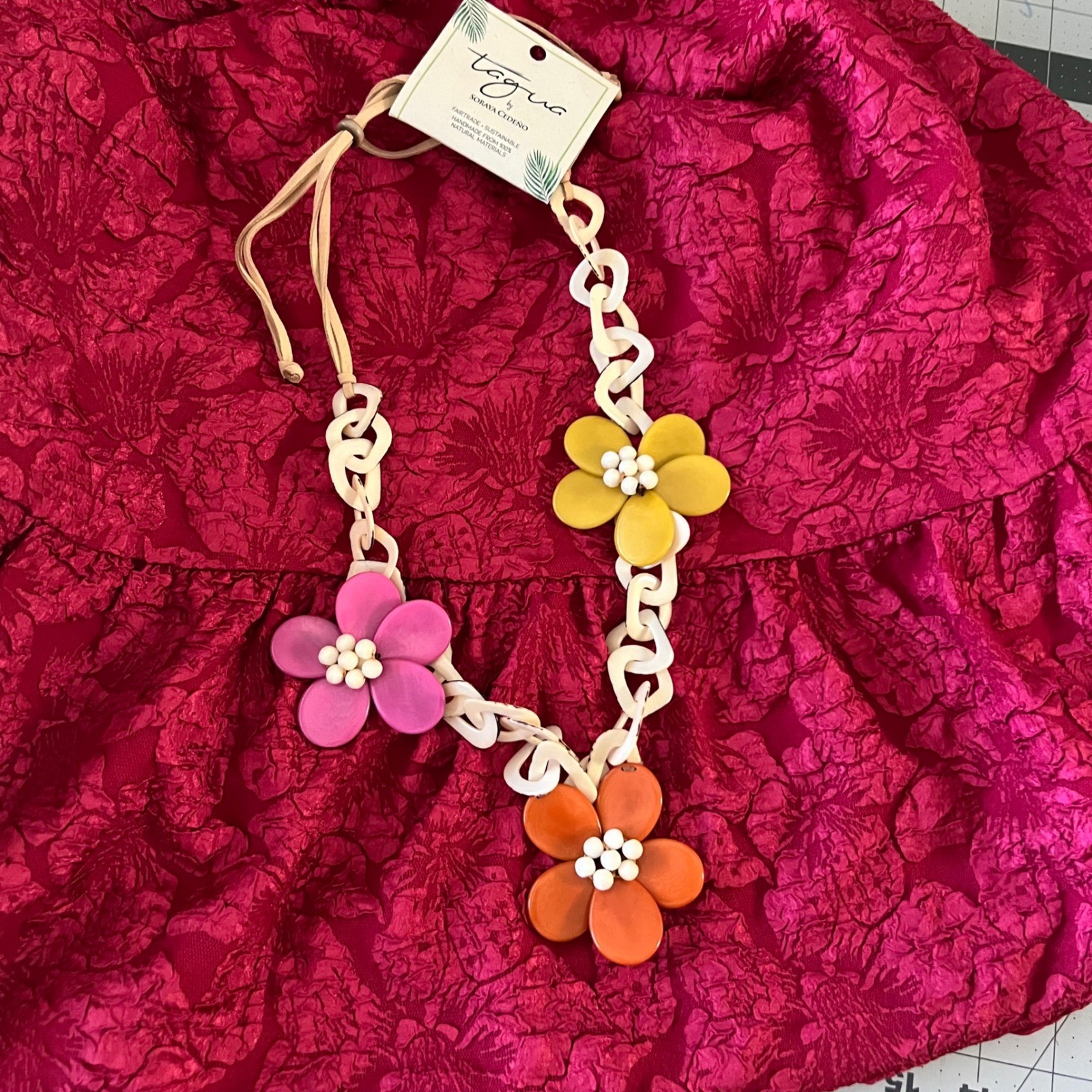 Tagua by Soraya Cedeno Bethany Floral Statement Necklace Sustainable NWD 13″