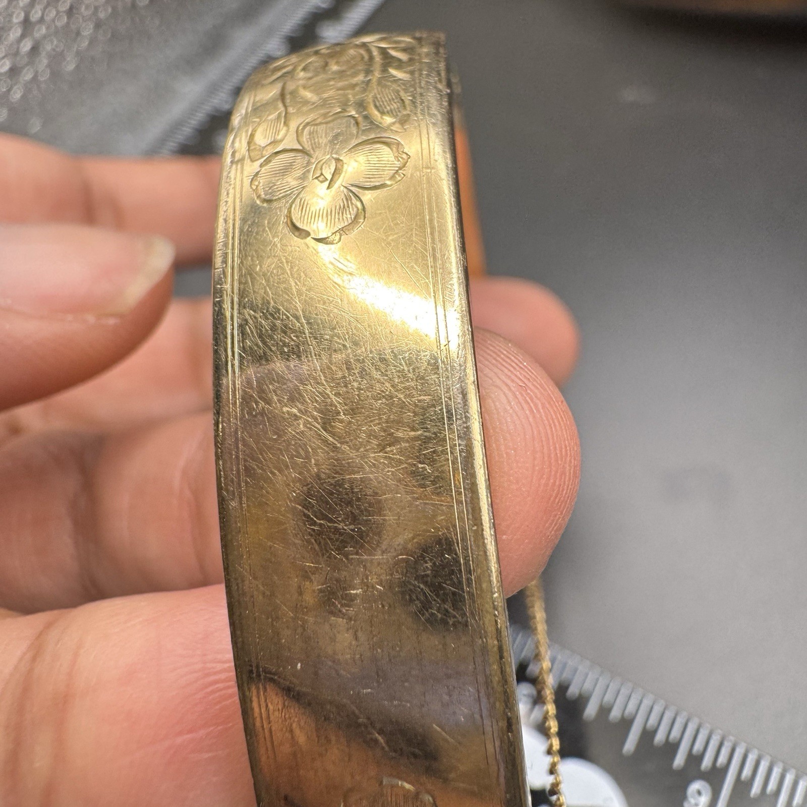 Vintage B.A. Ballou Gold Overlay Floral Hinged Bangle Bracelet 22.4g BAB Overlay