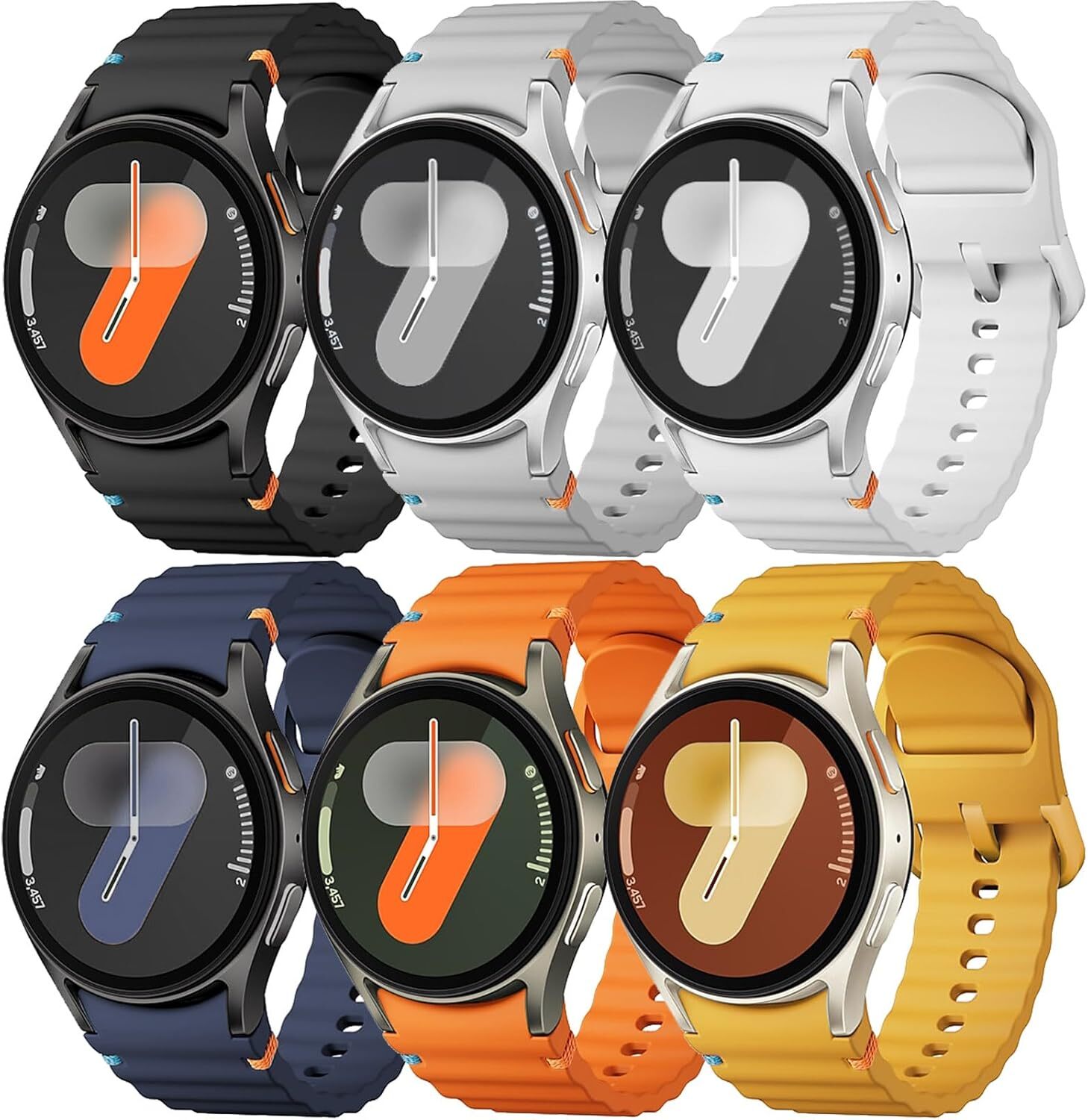6 Pack Soft Silicone Strap Watch Band For Samsung Galaxy Watch 4 5 6 7 40-47mm
