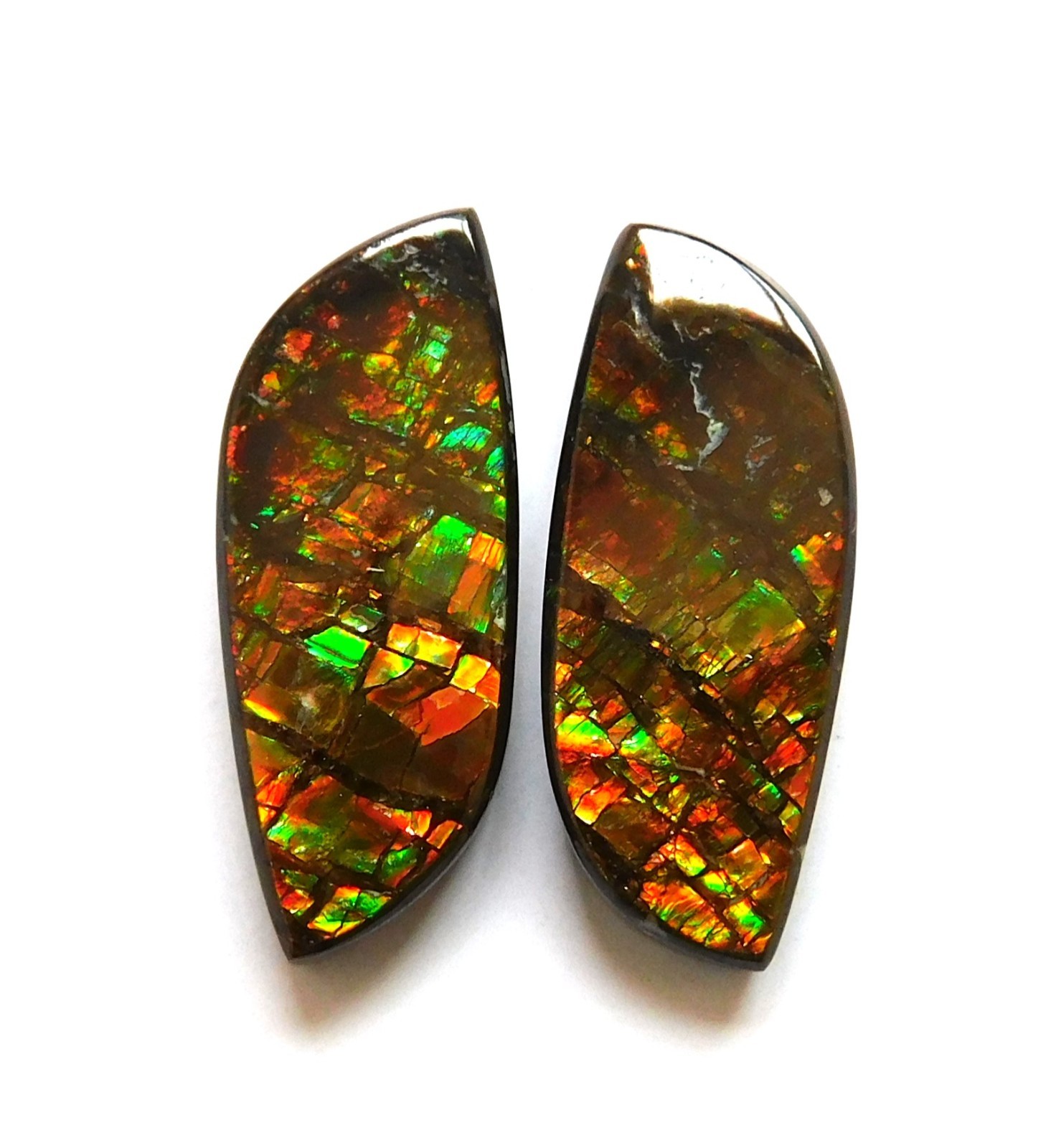 27.20 Cts Natural Ammolite (25.8mm X10 mm each) Loose Cabochon Match Pair PA09