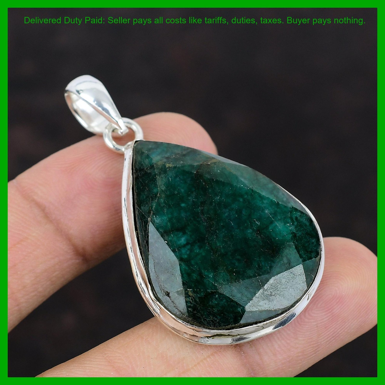 Valentines Sale 925 Sterling Silver Pear Zambian Emrald Stone Bezel New Pendant