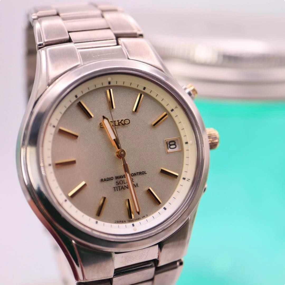 Rare SEIKO Radio Solar SPIRIT Titanium SBTM170 7B22-0AD0 Champagne Gold Watch
