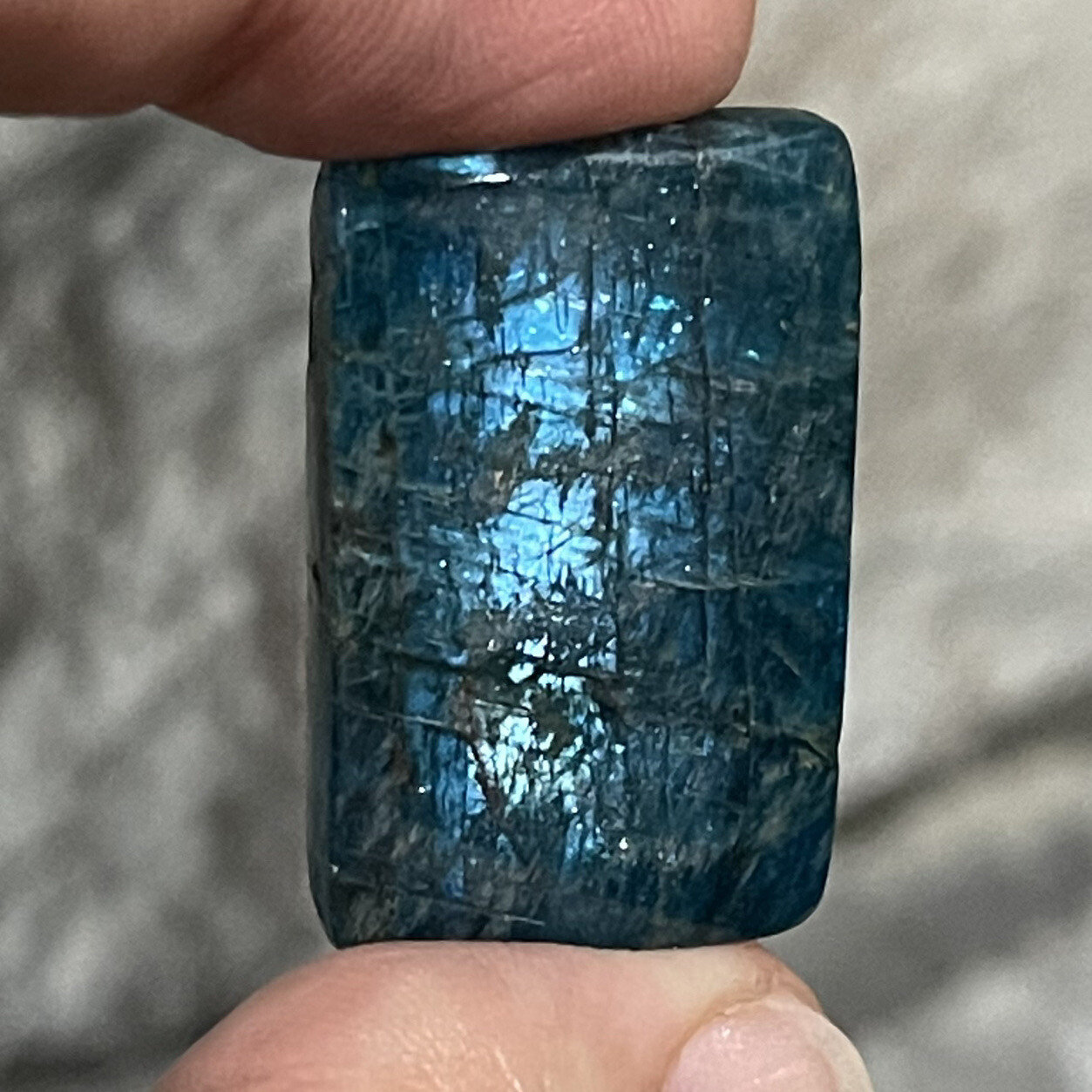 32.3×20.6×6.2mm Dark Teal Blue Shiny Rectangle Apatite Cabochon Loose Stone