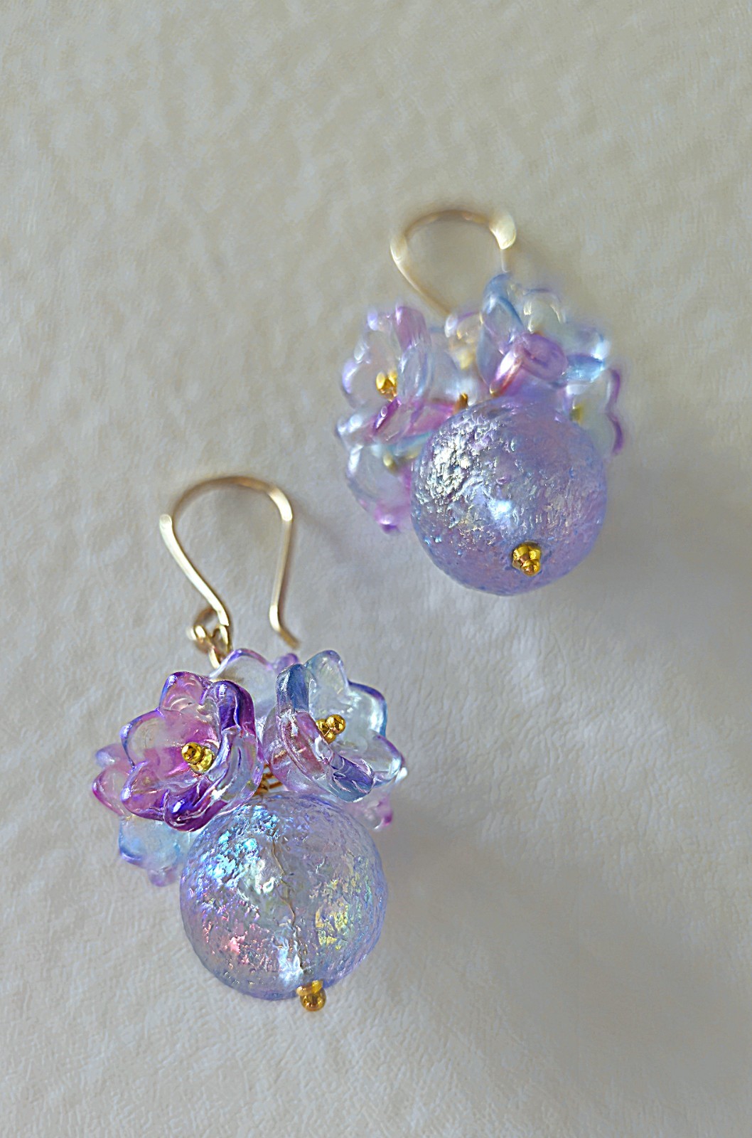 Purple & Blue Iridescent Floral Earrings | 14K | Botanical | Handmade | Spring