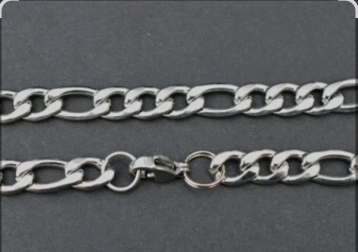 Silver Tone Stainless Steel Figaro Chain Necklace with Lobster Clasp