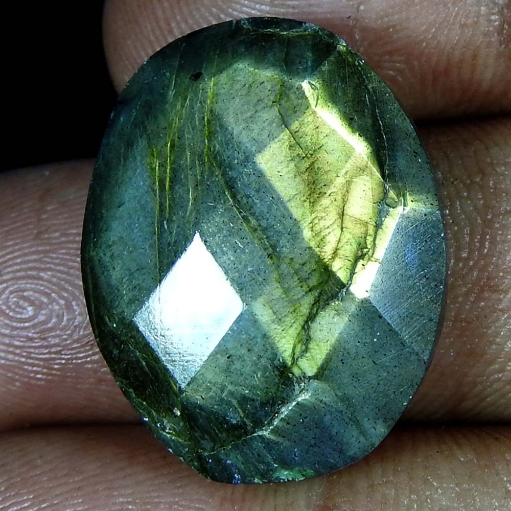 24.55 Ct Oval Checker Cut Labradorite Natural 24.55 Loose Gemstone