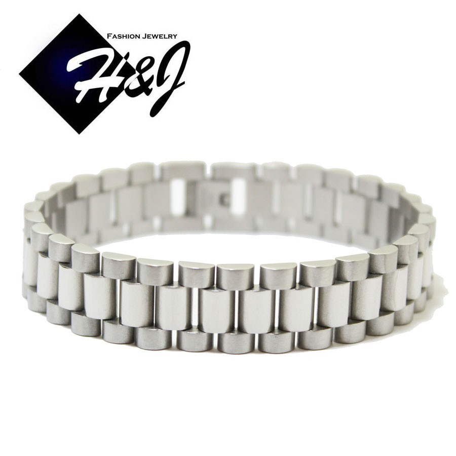 8.5″MEN Stainless Steel 15mm Silver/Gold Plated Watch Band Link Chain Bracelet