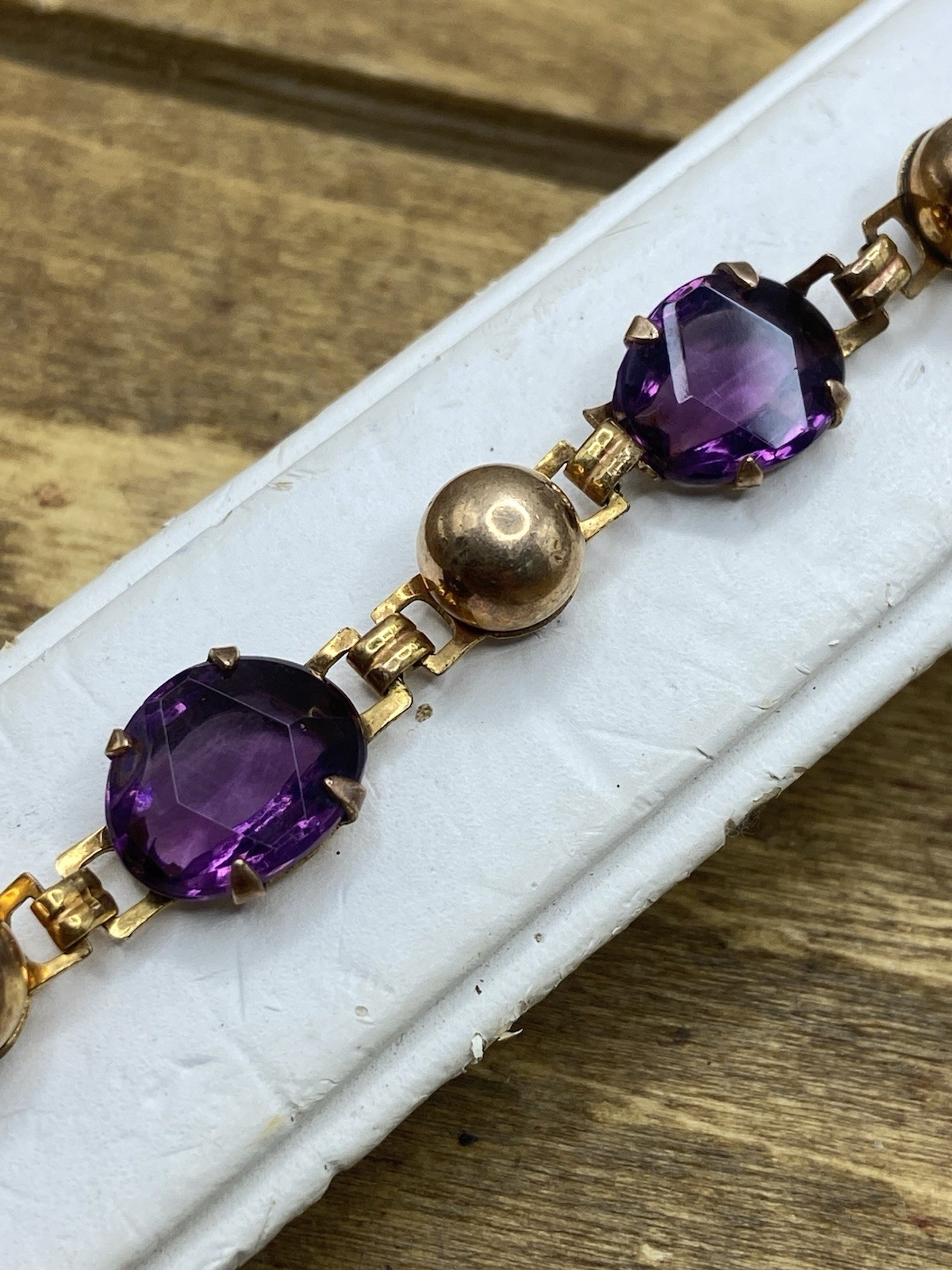Vintage 1950s Bal-Ron Signed 12k GF Purple Czech Glass Bracelet 6.5”