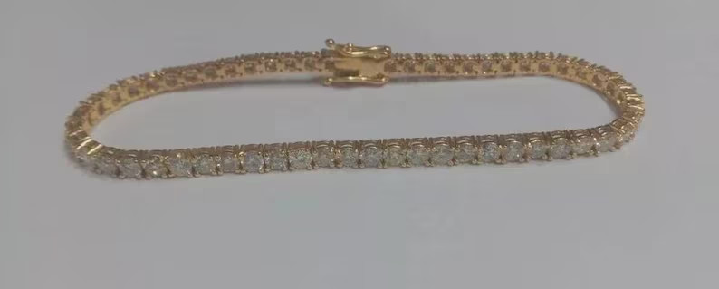 14k Yellow Gold Round Natural Diamond Unique Tennis Bracelet For Wedding Gift