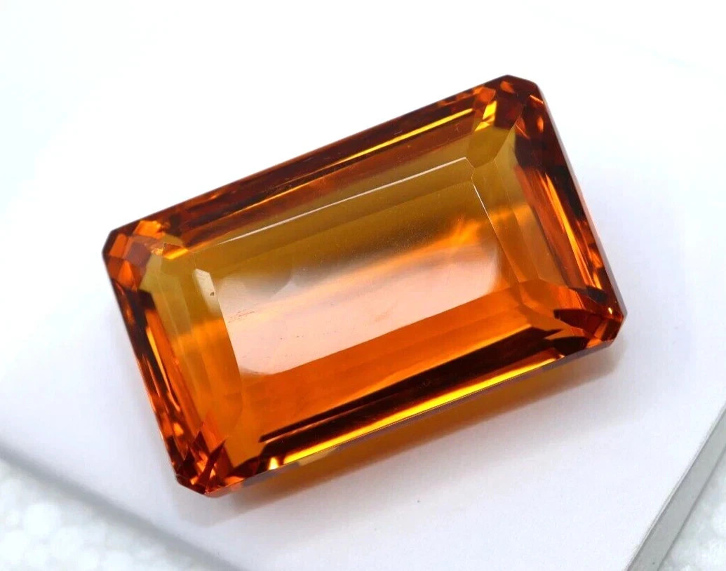 120 Ct+ Natural Emerald Cut Deep Orange Topaz GIE Certified Loose Gemstone