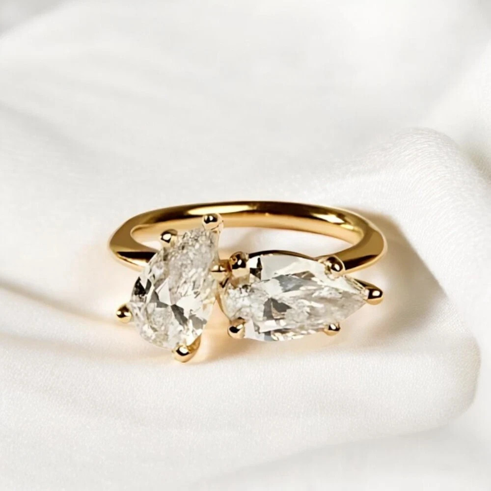 2Ct Pear Cut Lab Created Diamond Toi Et Moi Wedding Ring 14K Yellow Gold Plated