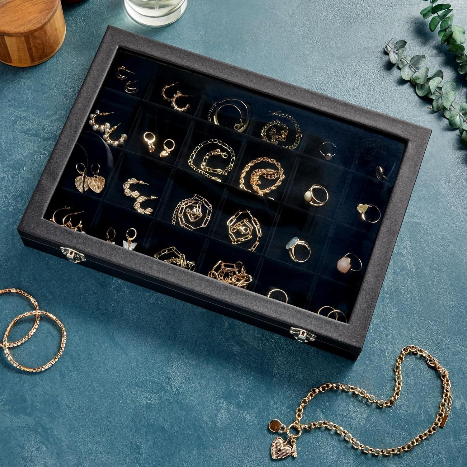 Black Velvet Jewelry Display Tray Organizer Case, Rock Collection Box for Gemsto