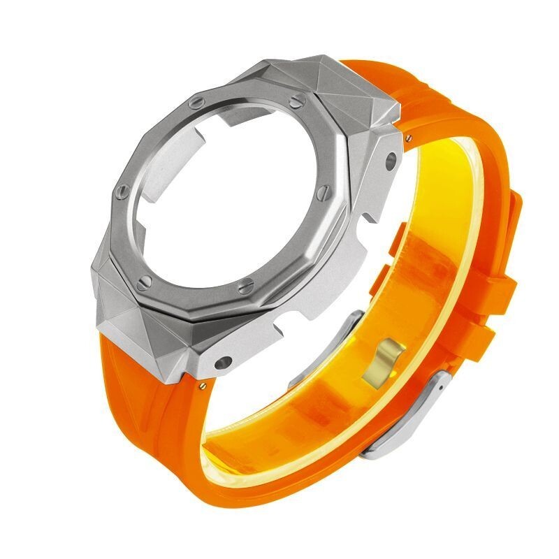 For G-Shock GA-2100 GA2110 CasiOak Mod Kit Steel Diamond Bezel Case Rubber Strap