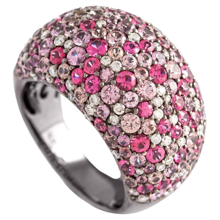 Simulated 6.45 TCW Round Cut Multi Color Sapphire Pave Set Dome Ring For Woman