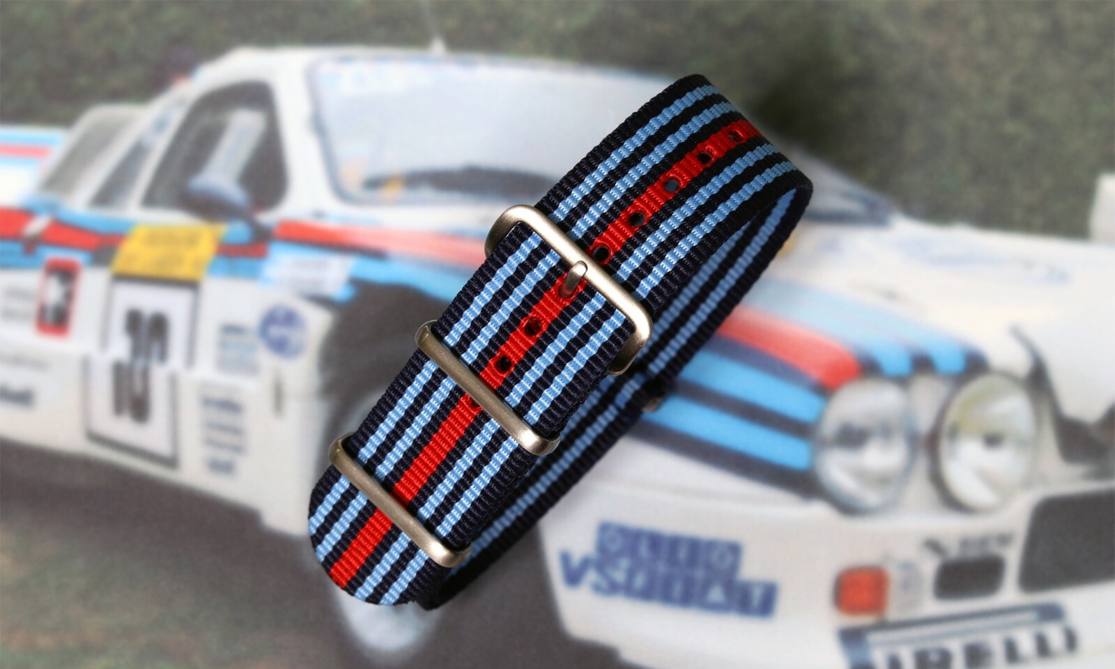 One-Piece Martini Inspired Lancia Rally Racing Colors Strap Nylon Watch Band