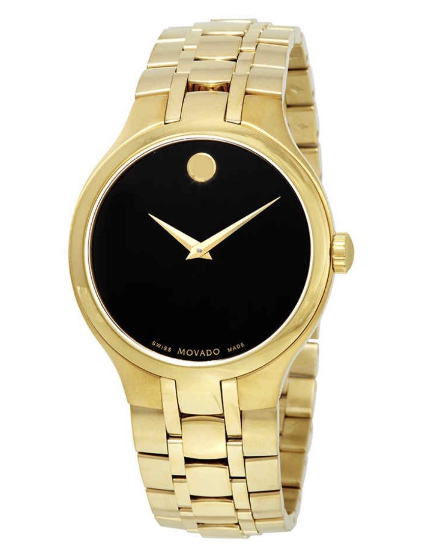 Brand New Movado Black Dial Yellow Gold PVD Men’s Watch 0607227