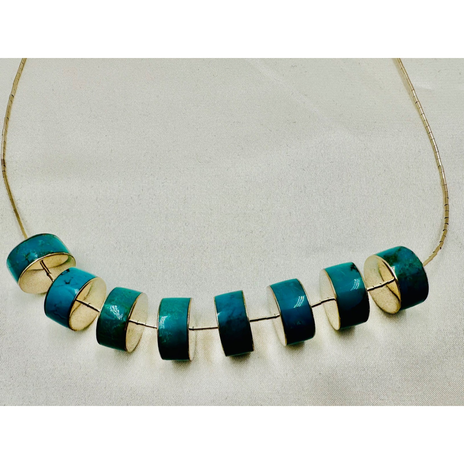 Jay King Desert Rose Trade Turquoise Sterling Silver Cylinder Bead Necklace *see