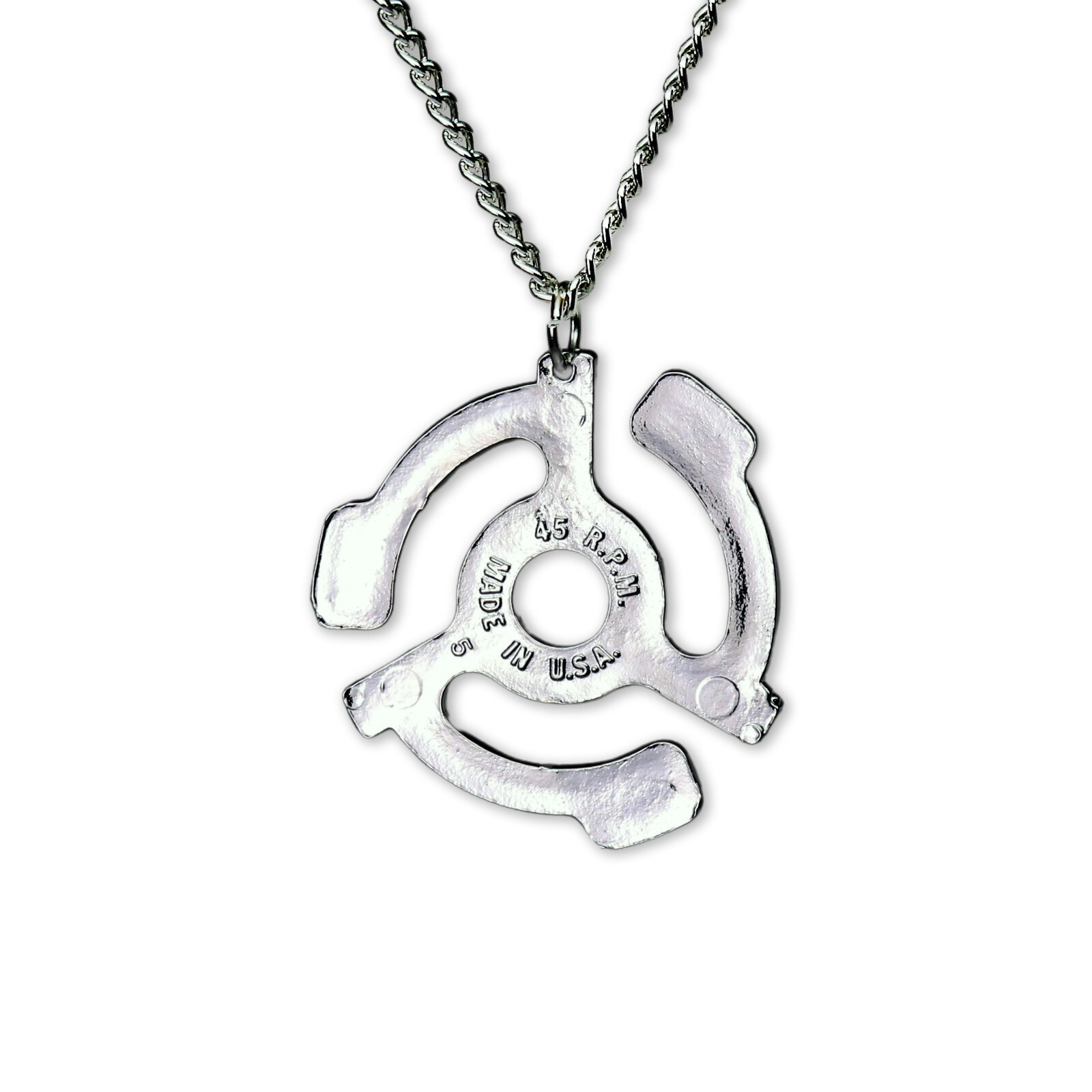 45 RPM Record Adapter Silver Finish Pewter Pendant Necklace – NK-696