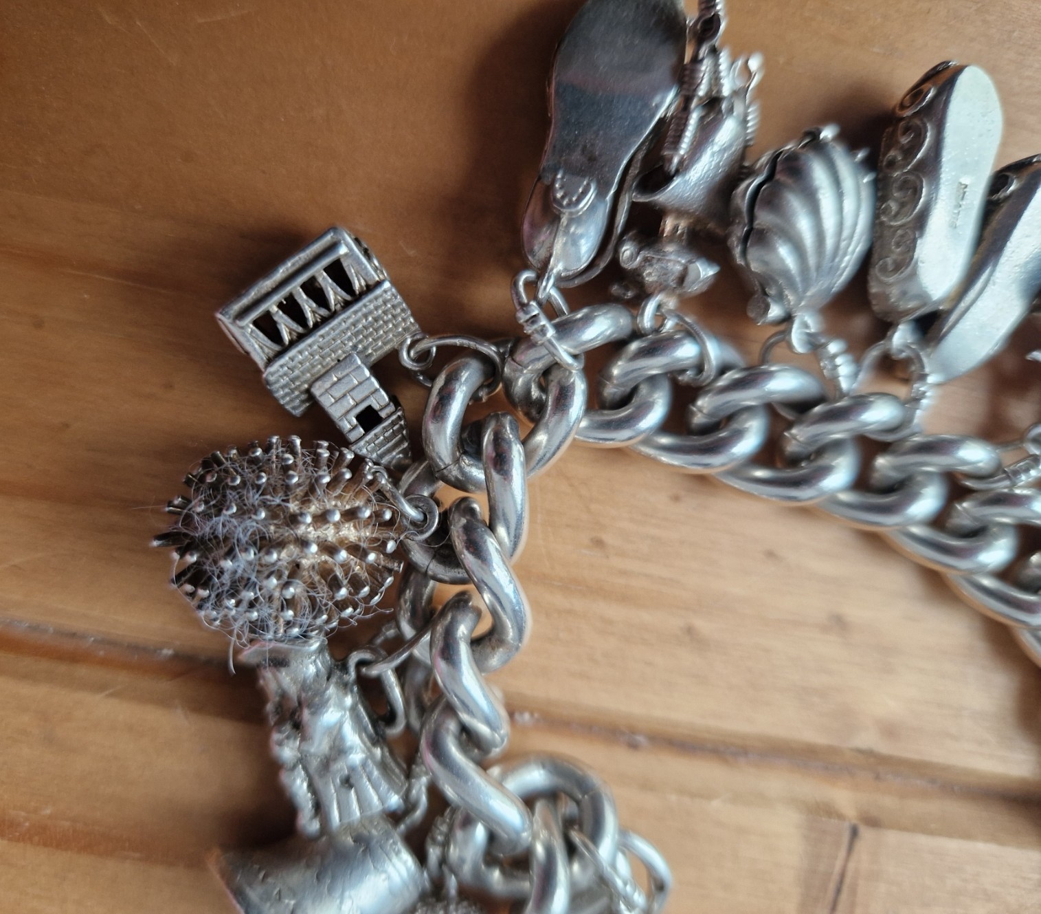 Vintage Very Heavy Silver Charm Bracelet 153g
